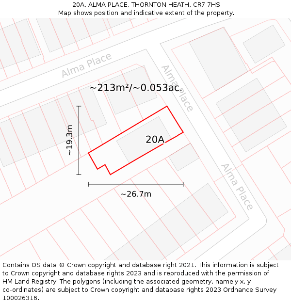 20A, ALMA PLACE, THORNTON HEATH, CR7 7HS: Plot and title map