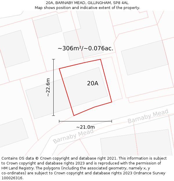 20A, BARNABY MEAD, GILLINGHAM, SP8 4AL: Plot and title map