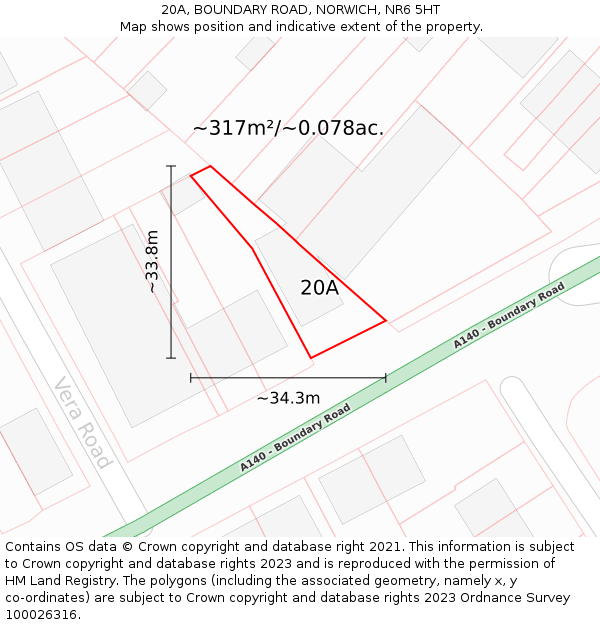 20A, BOUNDARY ROAD, NORWICH, NR6 5HT: Plot and title map