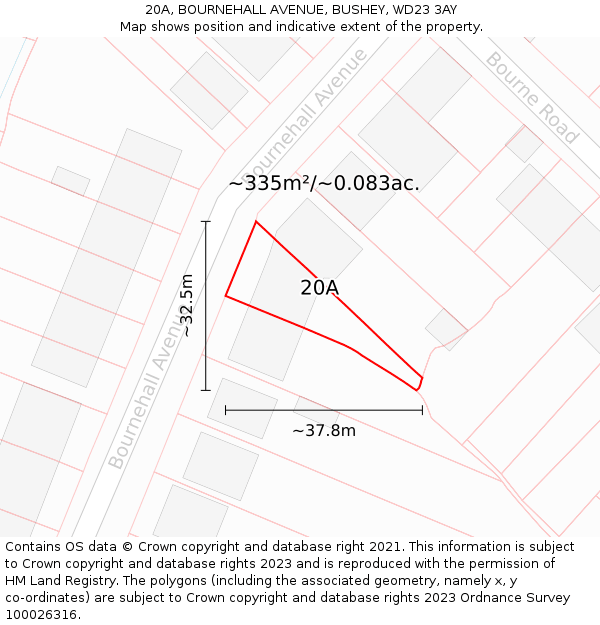 20A, BOURNEHALL AVENUE, BUSHEY, WD23 3AY: Plot and title map