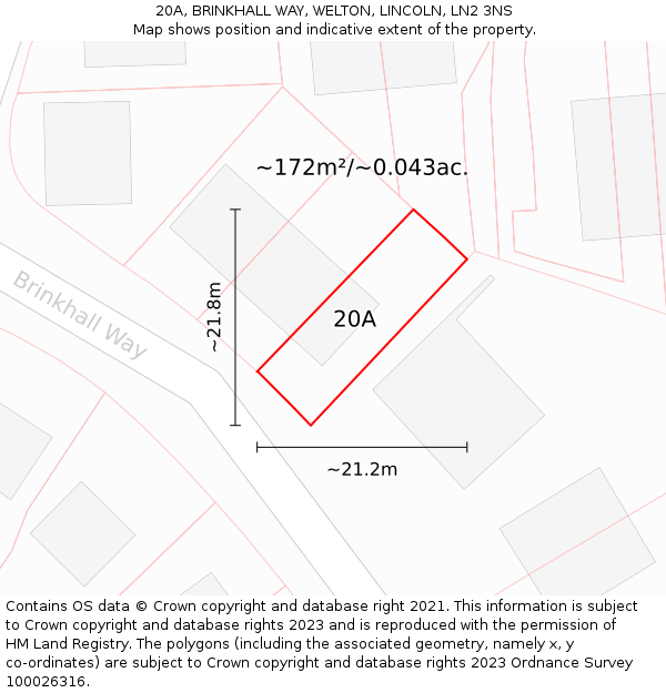 20A, BRINKHALL WAY, WELTON, LINCOLN, LN2 3NS: Plot and title map