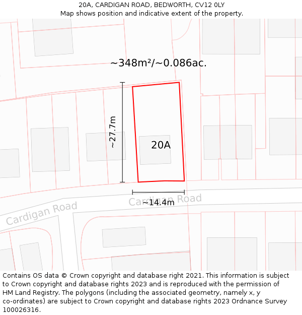 20A, CARDIGAN ROAD, BEDWORTH, CV12 0LY: Plot and title map