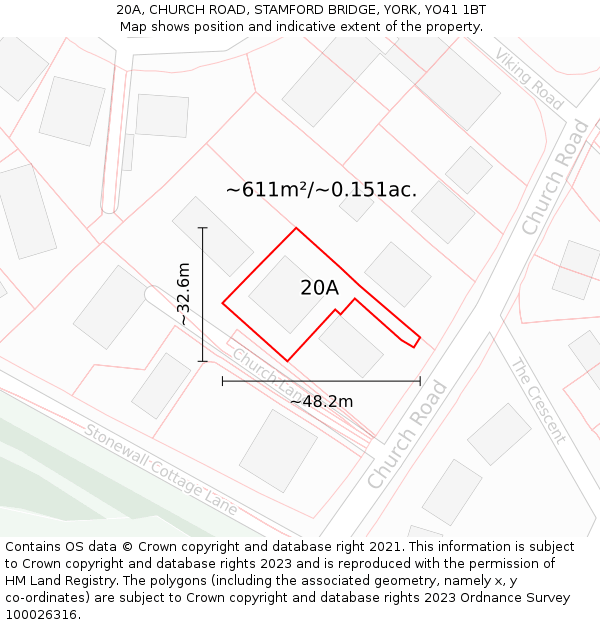 20A, CHURCH ROAD, STAMFORD BRIDGE, YORK, YO41 1BT: Plot and title map