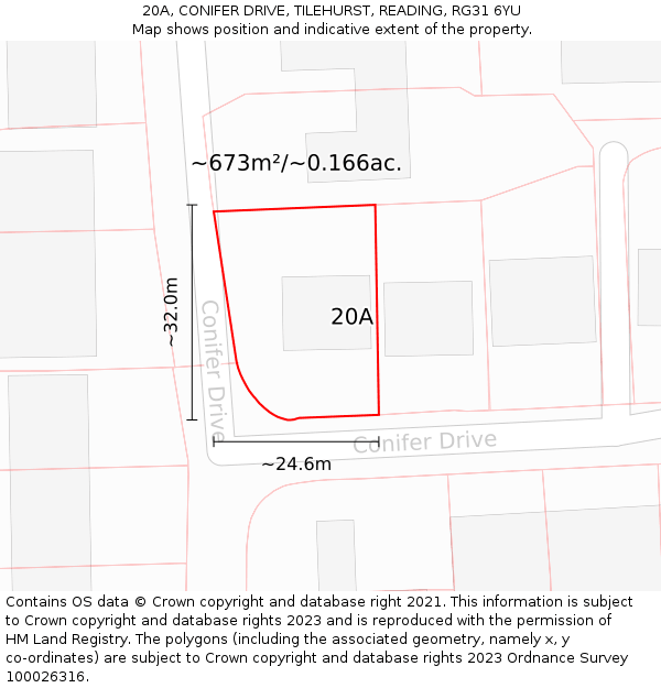 20A, CONIFER DRIVE, TILEHURST, READING, RG31 6YU: Plot and title map