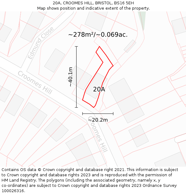 20A, CROOMES HILL, BRISTOL, BS16 5EH: Plot and title map