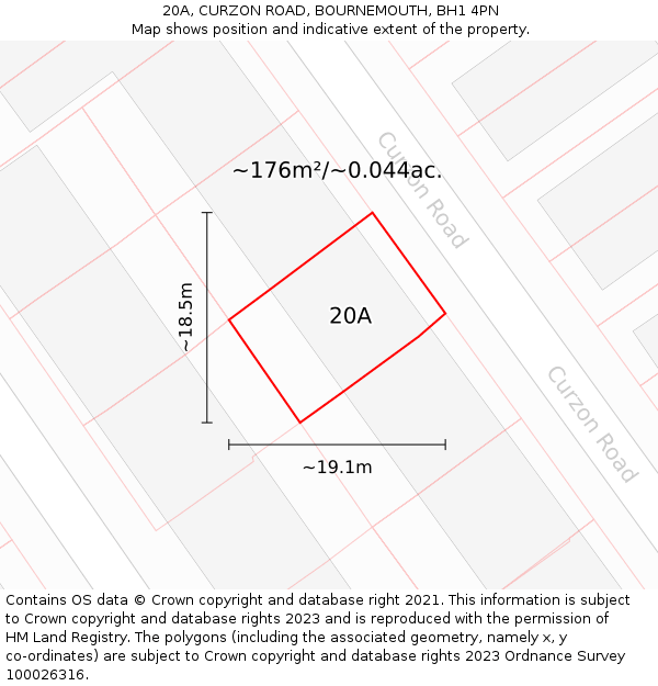 20A, CURZON ROAD, BOURNEMOUTH, BH1 4PN: Plot and title map