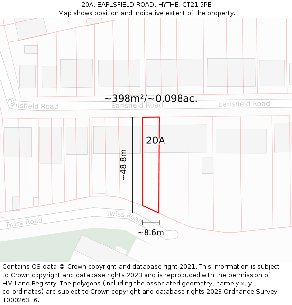 20A, EARLSFIELD ROAD, HYTHE, CT21 5PE: Plot and title map