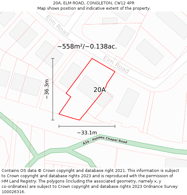 20A, ELM ROAD, CONGLETON, CW12 4PR: Plot and title map