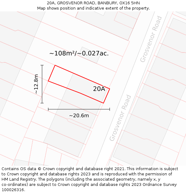 20A, GROSVENOR ROAD, BANBURY, OX16 5HN: Plot and title map