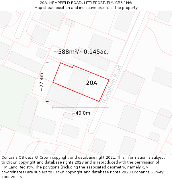 20A, HEMPFIELD ROAD, LITTLEPORT, ELY, CB6 1NW: Plot and title map