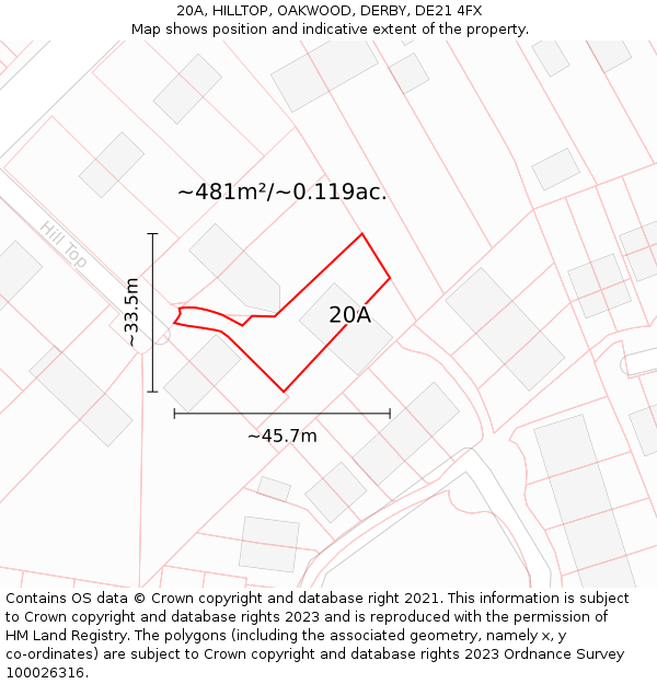 20A, HILLTOP, OAKWOOD, DERBY, DE21 4FX: Plot and title map