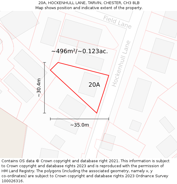 20A, HOCKENHULL LANE, TARVIN, CHESTER, CH3 8LB: Plot and title map