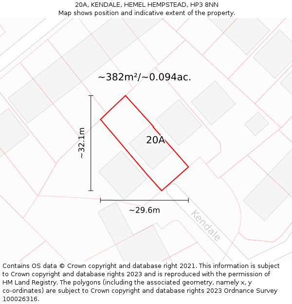 20A, KENDALE, HEMEL HEMPSTEAD, HP3 8NN: Plot and title map