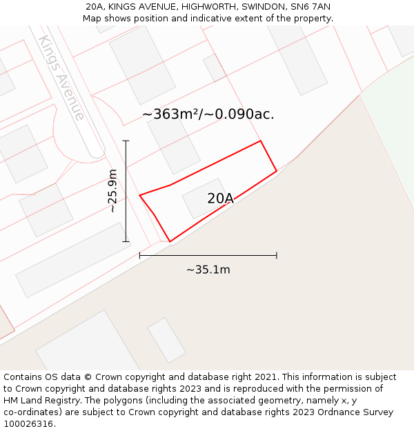 20A, KINGS AVENUE, HIGHWORTH, SWINDON, SN6 7AN: Plot and title map