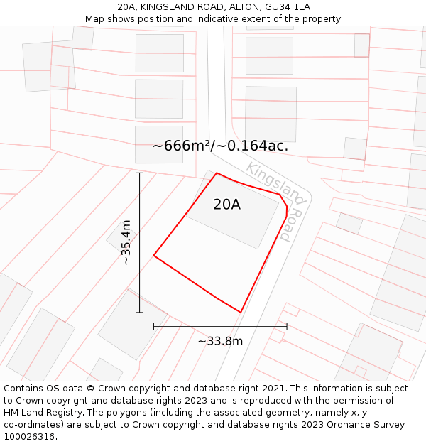 20A, KINGSLAND ROAD, ALTON, GU34 1LA: Plot and title map