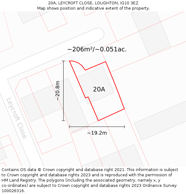 20A, LEYCROFT CLOSE, LOUGHTON, IG10 3EZ: Plot and title map