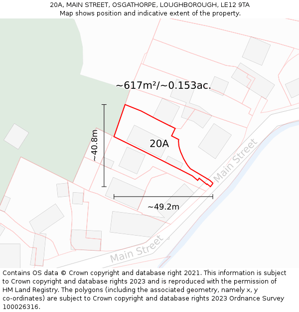 20A, MAIN STREET, OSGATHORPE, LOUGHBOROUGH, LE12 9TA: Plot and title map