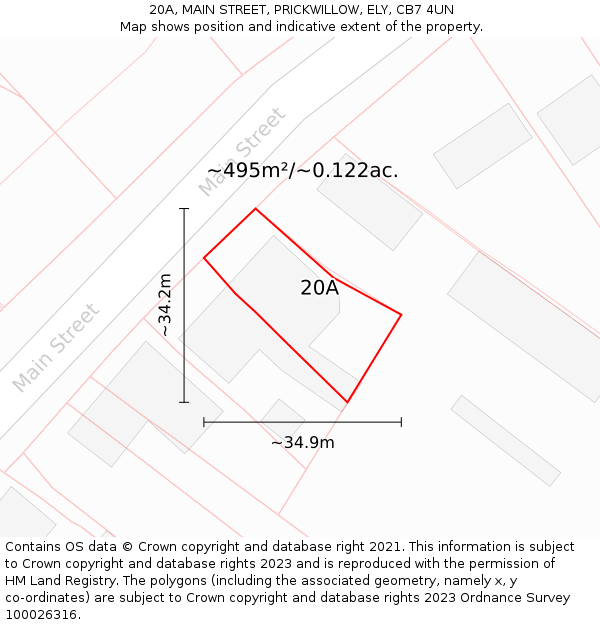 20A, MAIN STREET, PRICKWILLOW, ELY, CB7 4UN: Plot and title map