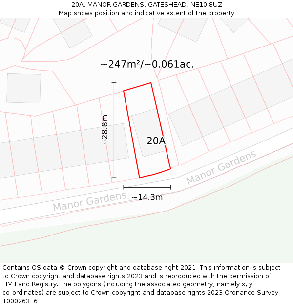 20A, MANOR GARDENS, GATESHEAD, NE10 8UZ: Plot and title map