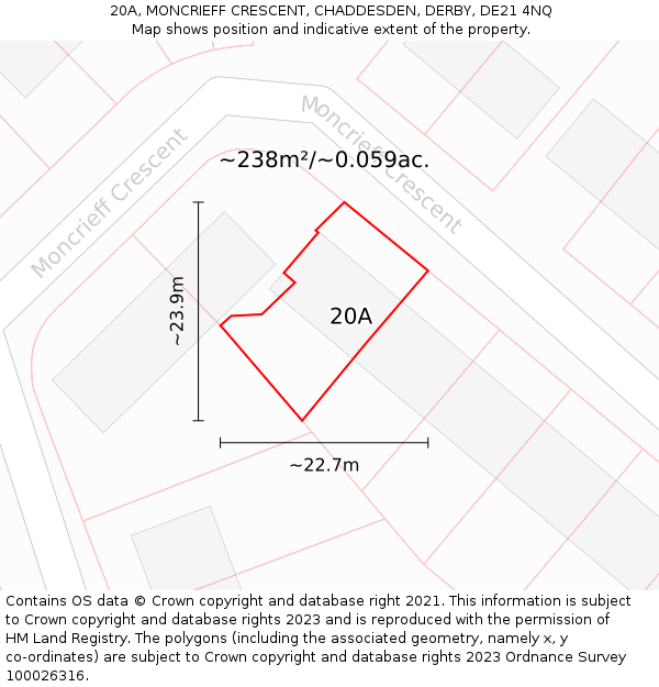 20A, MONCRIEFF CRESCENT, CHADDESDEN, DERBY, DE21 4NQ: Plot and title map