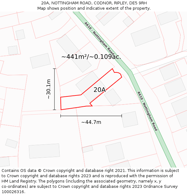 20A, NOTTINGHAM ROAD, CODNOR, RIPLEY, DE5 9RH: Plot and title map