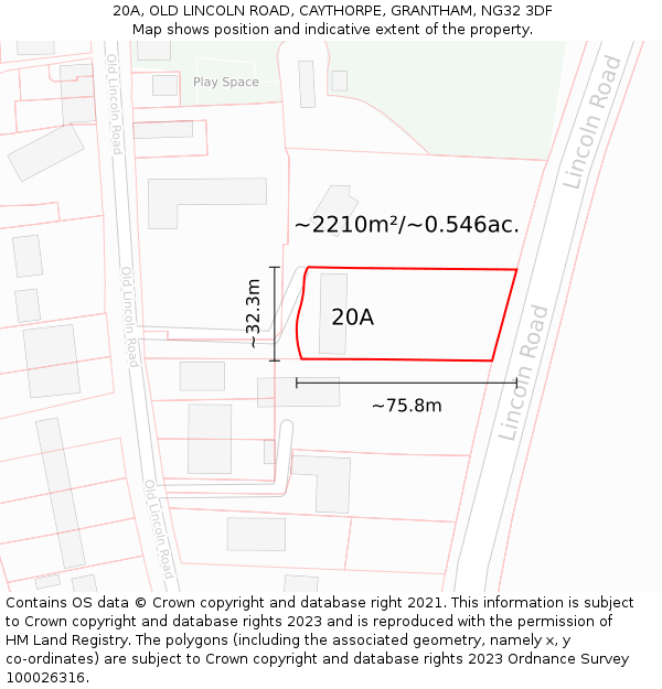 20A, OLD LINCOLN ROAD, CAYTHORPE, GRANTHAM, NG32 3DF: Plot and title map