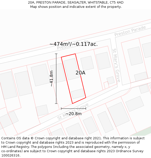 20A, PRESTON PARADE, SEASALTER, WHITSTABLE, CT5 4AD: Plot and title map