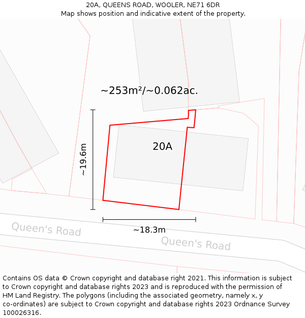 20A, QUEENS ROAD, WOOLER, NE71 6DR: Plot and title map