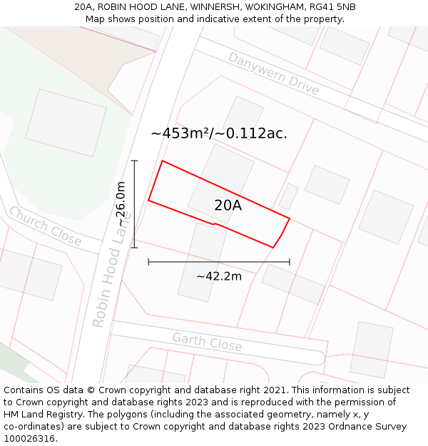 20A, ROBIN HOOD LANE, WINNERSH, WOKINGHAM, RG41 5NB: Plot and title map