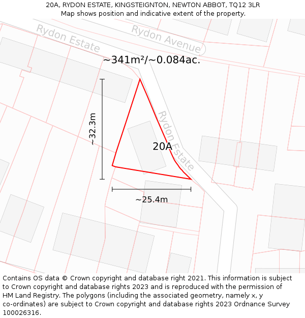 20A, RYDON ESTATE, KINGSTEIGNTON, NEWTON ABBOT, TQ12 3LR: Plot and title map