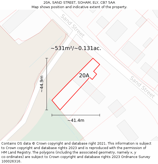 20A, SAND STREET, SOHAM, ELY, CB7 5AA: Plot and title map