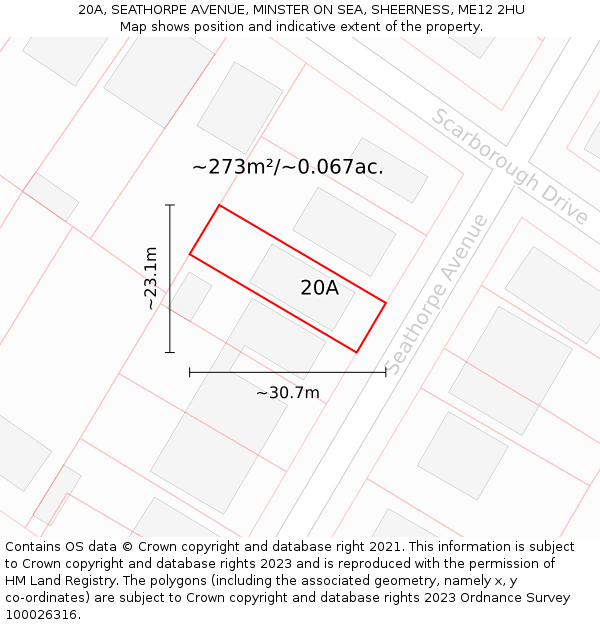 20A, SEATHORPE AVENUE, MINSTER ON SEA, SHEERNESS, ME12 2HU: Plot and title map