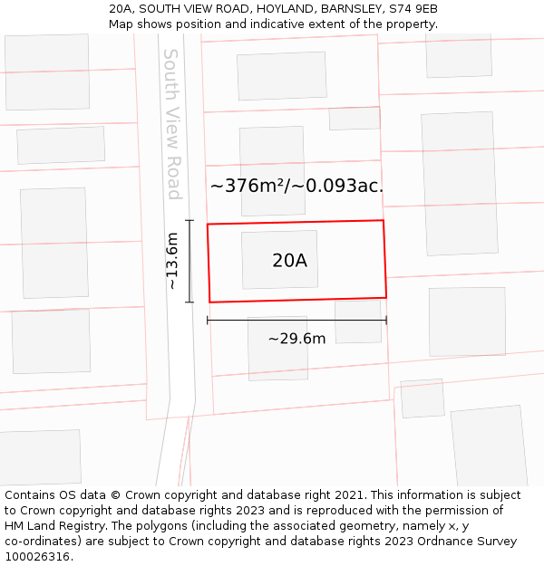 20A, SOUTH VIEW ROAD, HOYLAND, BARNSLEY, S74 9EB: Plot and title map