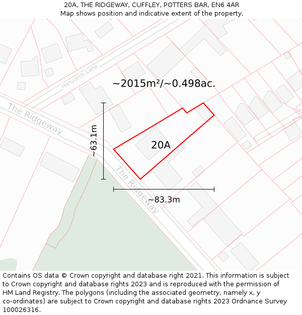 20A, THE RIDGEWAY, CUFFLEY, POTTERS BAR, EN6 4AR: Plot and title map