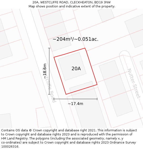 20A, WESTCLIFFE ROAD, CLECKHEATON, BD19 3NW: Plot and title map