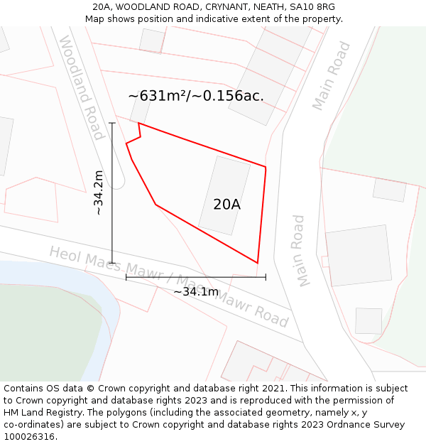 20A, WOODLAND ROAD, CRYNANT, NEATH, SA10 8RG: Plot and title map