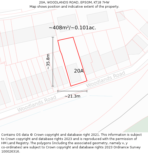 20A, WOODLANDS ROAD, EPSOM, KT18 7HW: Plot and title map