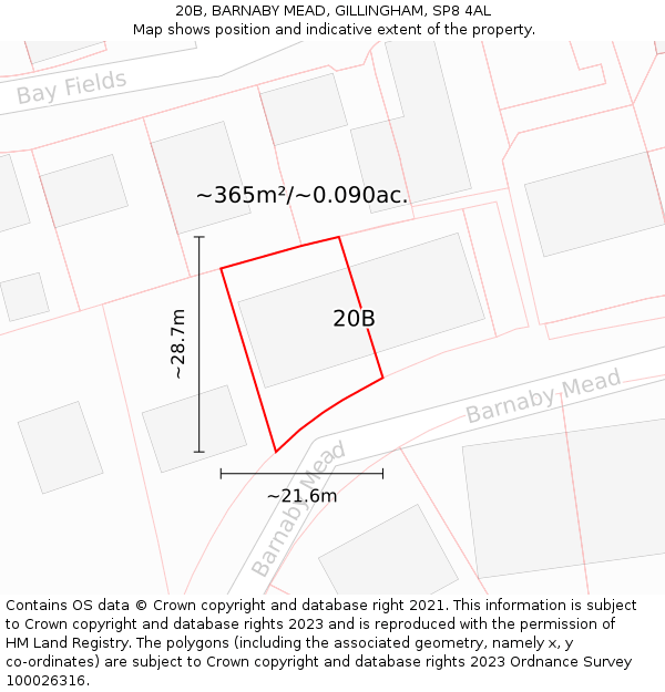 20B, BARNABY MEAD, GILLINGHAM, SP8 4AL: Plot and title map