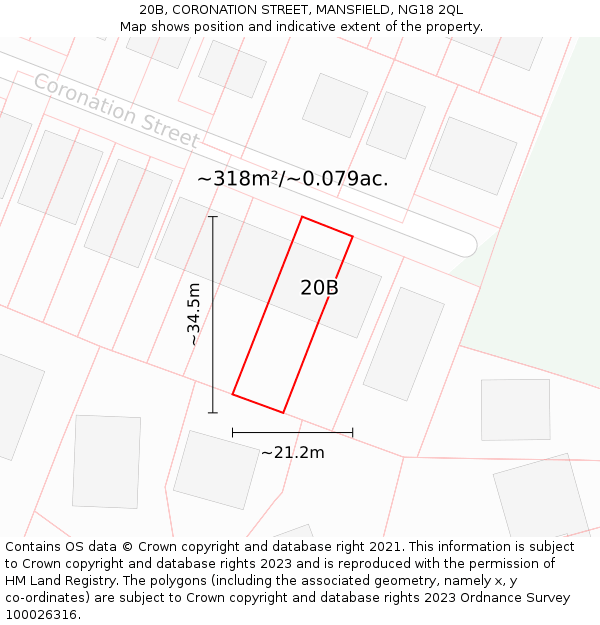 20B, CORONATION STREET, MANSFIELD, NG18 2QL: Plot and title map