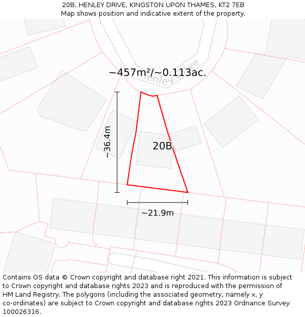 20B, HENLEY DRIVE, KINGSTON UPON THAMES, KT2 7EB: Plot and title map