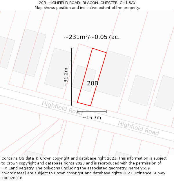 20B, HIGHFIELD ROAD, BLACON, CHESTER, CH1 5AY: Plot and title map