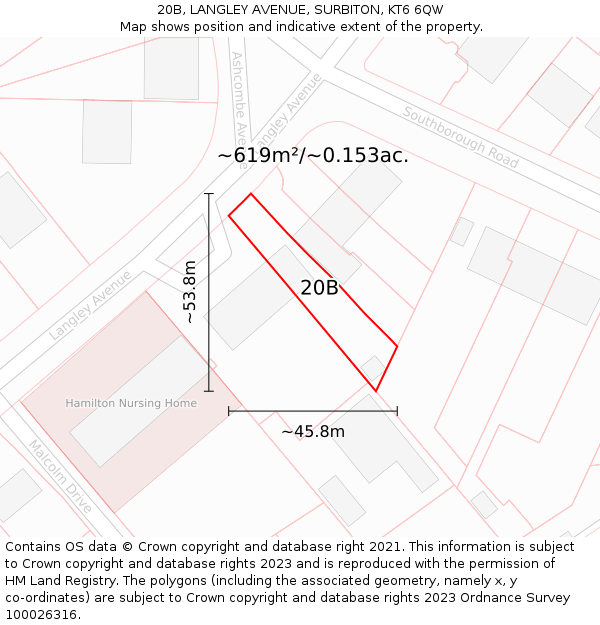 20B, LANGLEY AVENUE, SURBITON, KT6 6QW: Plot and title map