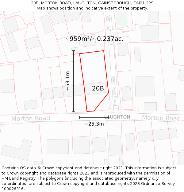 20B, MORTON ROAD, LAUGHTON, GAINSBOROUGH, DN21 3PS: Plot and title map