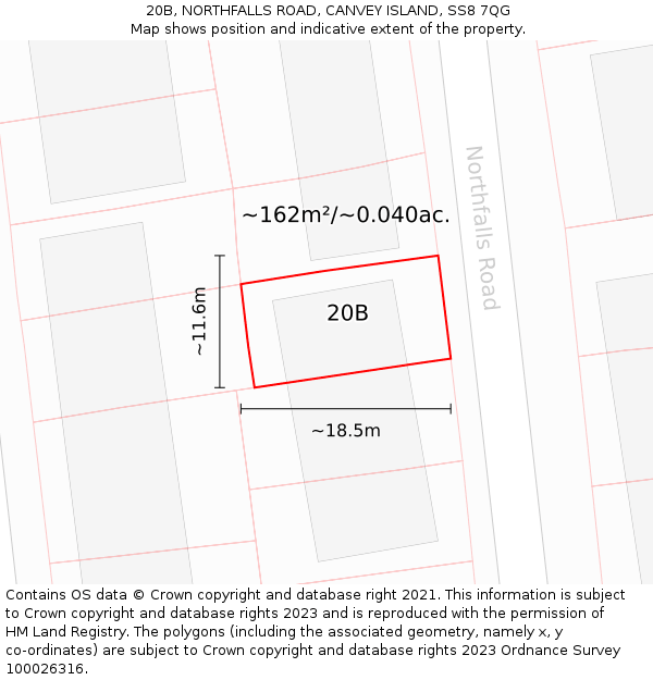 20B, NORTHFALLS ROAD, CANVEY ISLAND, SS8 7QG: Plot and title map