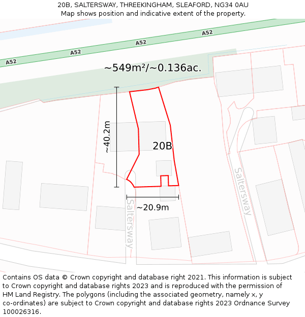 20B, SALTERSWAY, THREEKINGHAM, SLEAFORD, NG34 0AU: Plot and title map