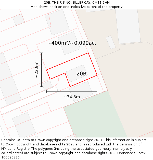 20B, THE RISING, BILLERICAY, CM11 2HN: Plot and title map
