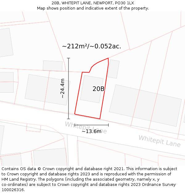 20B, WHITEPIT LANE, NEWPORT, PO30 1LX: Plot and title map