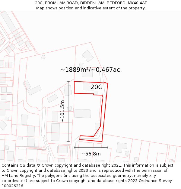 20C, BROMHAM ROAD, BIDDENHAM, BEDFORD, MK40 4AF: Plot and title map