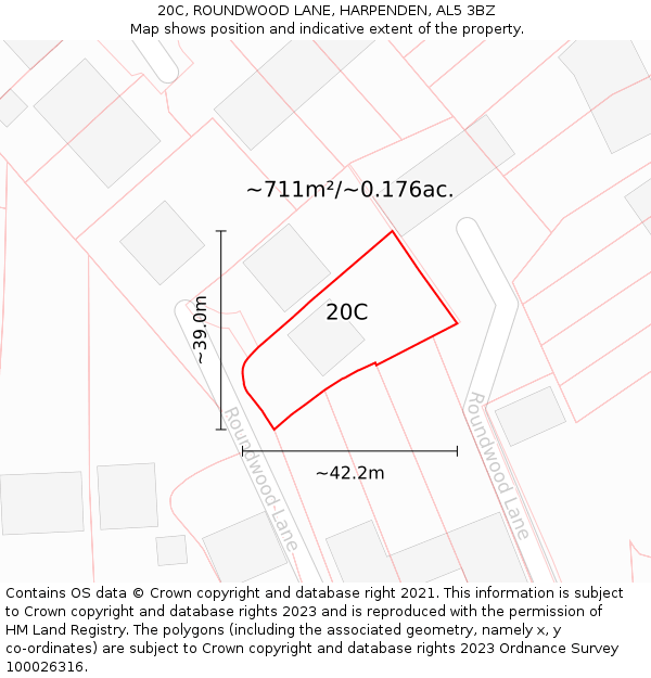 20C, ROUNDWOOD LANE, HARPENDEN, AL5 3BZ: Plot and title map