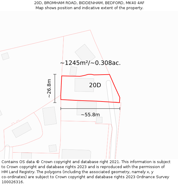 20D, BROMHAM ROAD, BIDDENHAM, BEDFORD, MK40 4AF: Plot and title map